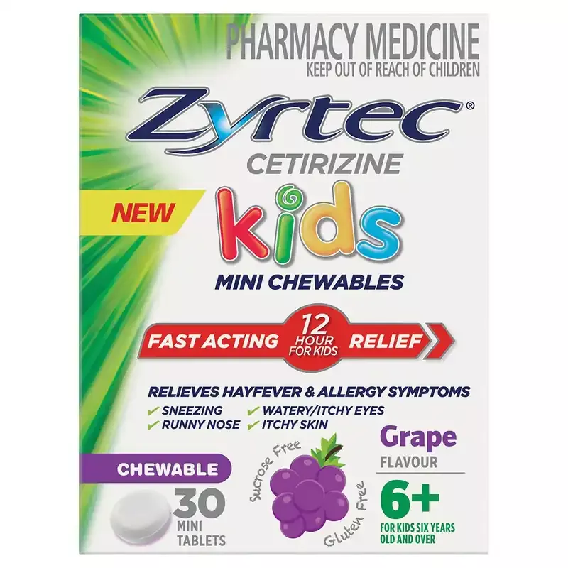 Zyrtec Kids Fast Acting Allergy & Hayfever Relief Grape 30 Chewable Tablets Direct From Manufacturer